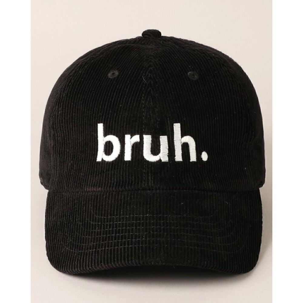 Y2K Unisex Hat Corduroy Bruh Embroidered Trucker Cap Black Adjustable OSFM